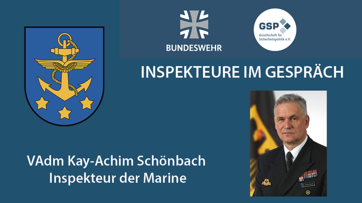 VAdm Kay-Achim Schönbach, Inspekteur der Marine, bei 'Inspekteure im Gespräch'. Inkl. Bundeswehr- und Marine-Logos.