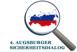 Lupe über einer Karte Russlands in den Farben der Flagge. Text: '4. AUGSBURGER SICHERHEITSDIALOG'.