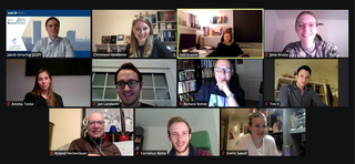 Screenshot einer Videokonferenz mit 12 Teilnehmern, darunter Jakob Ortschig, Christiane Heidbrink und Richard Rohde.