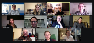 Screenshot einer Videokonferenz mit 12 Teilnehmern, darunter Jakob Ortschig, Christiane Heidbrink und Richard Rohde.