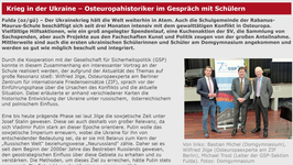 Drei Männer, darunter Osteuropaexperte Wilfried Jilge, vor einem Banner während eines Gesprächs über den Ukrainekrieg.