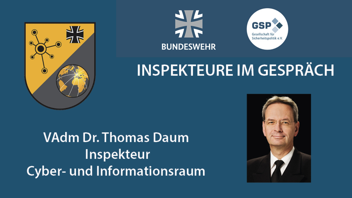 Porträt von VAdm Dr. Thomas Daum, Inspekteur Cyber- und Informationsraum, bei 'Inspekteure im Gespräch'.