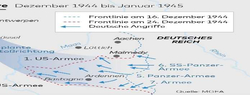 Karte der Ardennenoffensive (Dez 1944 - Jan 1945) mit Frontlinien und deutschen Angriffen.