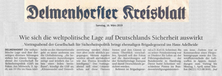 Delmenhorster Kreisblatt: Vortrag über weltpolitische Lage und Deutschlands Sicherheit mit einem Brigadegeneral.
