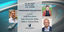 Zoom-Veranstaltung "Themenabend Beschaffung" am 04.05.2022, 18 Uhr, mit den MdBs Nanni, Müller, Klinck.
