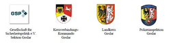 Vier Logos/Wappen: Gesellschaft für Sicherheitspolitik, Kreisverbindungs-Kommando, Landkreis und Polizei Goslar.