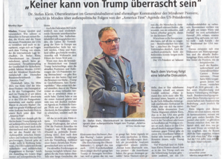 Dr. Stefan Klein, Oberstleutnant, spricht über die außenpolitischen Folgen von Trumps „America First“-Agenda.