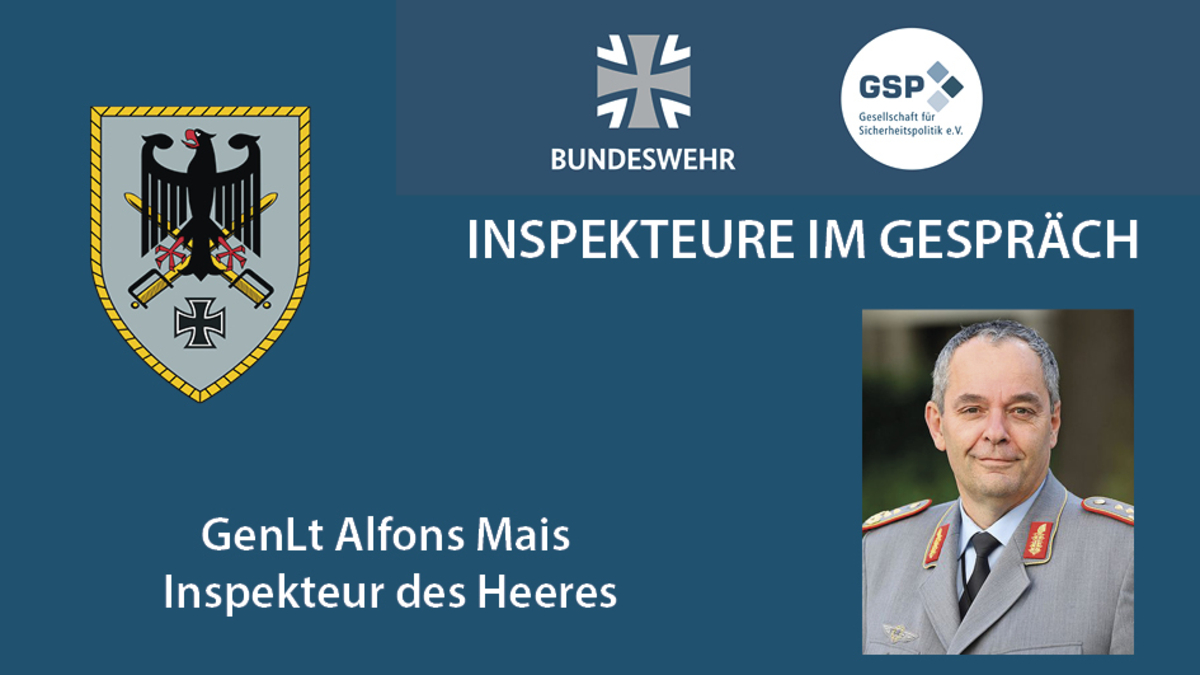 Plakat für die Veranstaltung 'Inspekteure im Gespräch' mit Generalleutnant Alfons Mais, Inspekteur des Heeres.