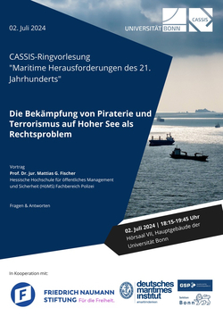 Vortrag zur Bekämpfung von Piraterie und Terrorismus auf Hoher See als Rechtsproblem von Prof. Fischer, 2. Juli 2024.