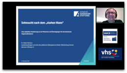 Präsentation von Dr. Stefan Hofmann (Konrad-Adenauer-Stiftung): „Sehnsucht nach dem starken Mann“, mit Sprecherbild.